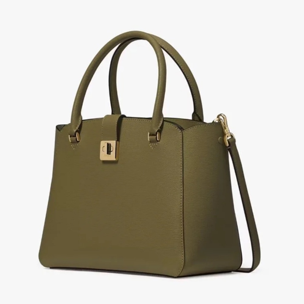 Kate spade medium phoebe satchel seaweed olive green + pink interior $429 NWT - Picture 3 of 7